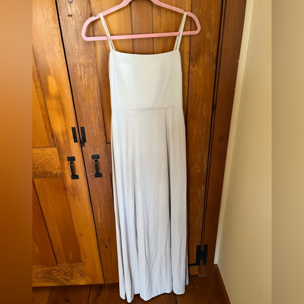 Show me your Mumu “Lauren Tie” bridesmaid dress in “show me the ring crisp”.
